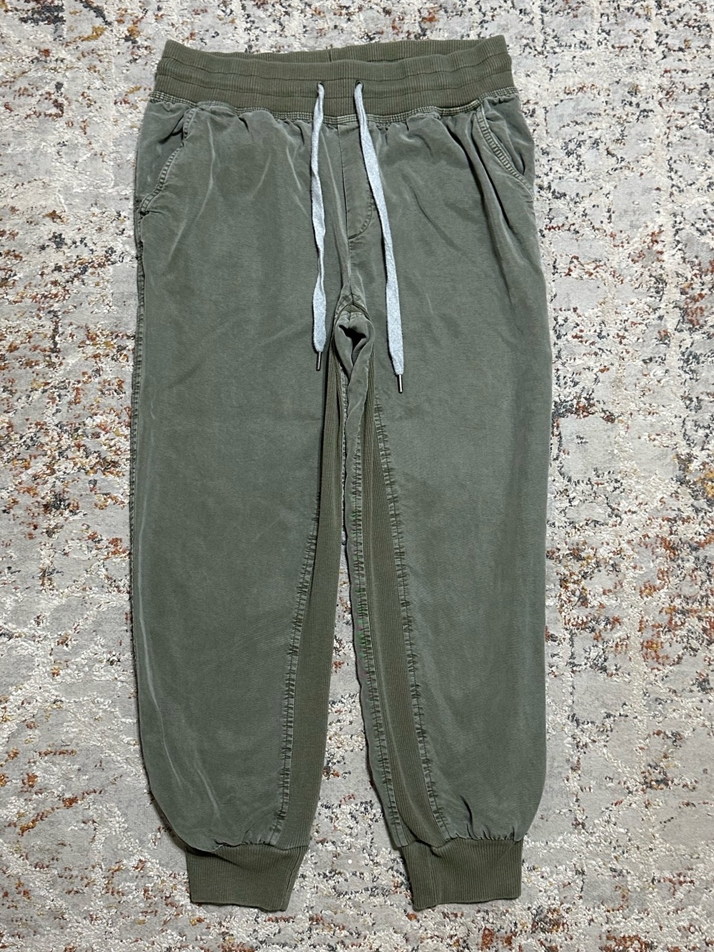 Aerie Ribbed Woven Jogger Track Pants Olive Green Lyocell size Medium - Picture 2 of 11